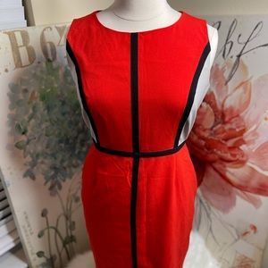 NWT Ellen Tracy Red/Cream/Black Sheath Dress